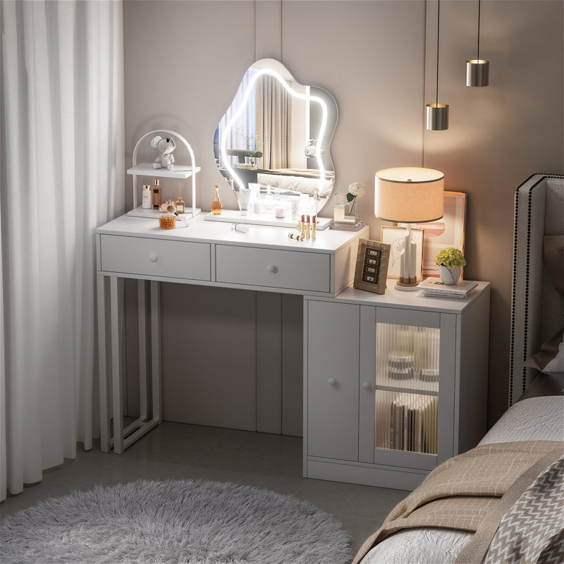 Korion Makeup Vanity with 3 color Touch Screen Lighted Mirror Makeup Table with Drawers and Storage Cabinet